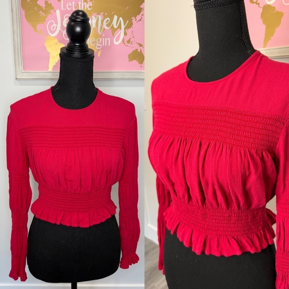 Wayf Red Crop Long Sleeve Top